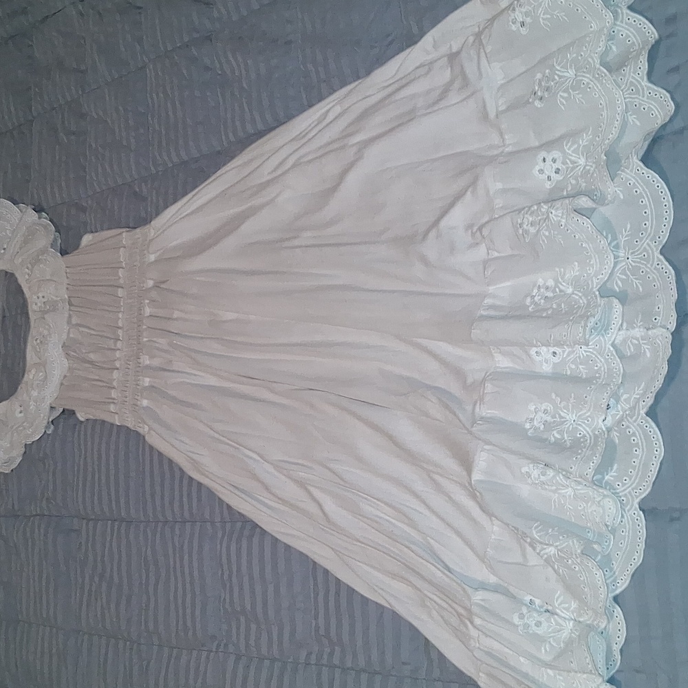 Chenault White Women's Dress with Embroidered Hem